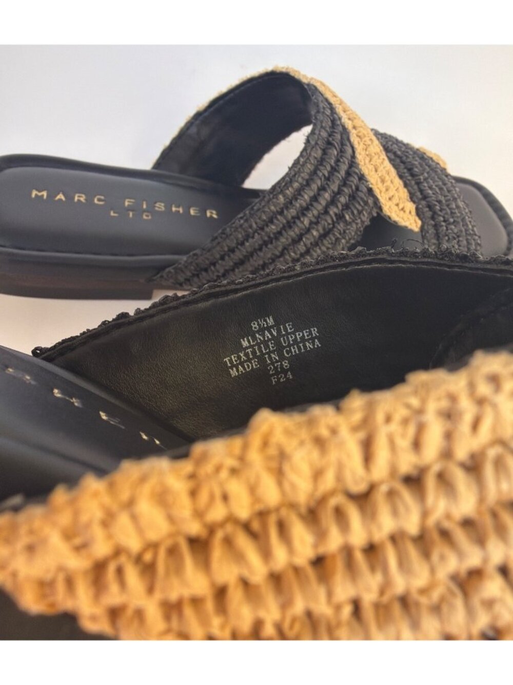Marc Fisher Navie Slip-On Sandals Raffia Black Natural Slides Size 8.5 - Picture 8 of 12